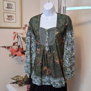 NEW muchacha Women’s Luxury Patchwork Design Multi Color Blouse Long Sleeve Top